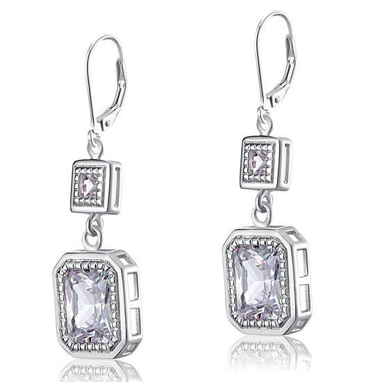 4 Carat Emerald Cut Created Diamond 925 Sterling Silver Dangle Earrings XFE8014