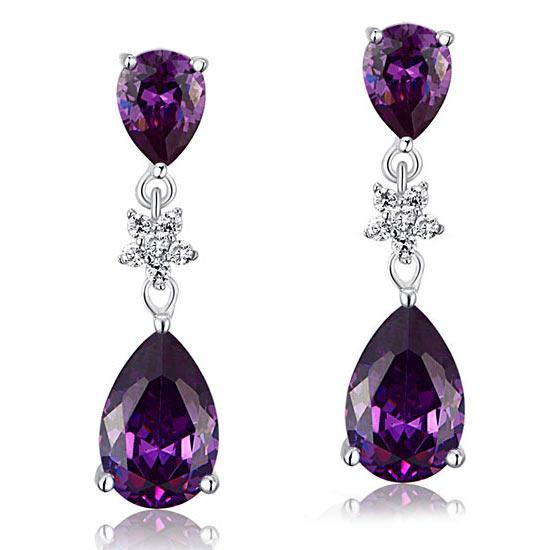 3.5 Carat Purple Pear Cut Created Sapphire 925 Sterling Silver Dangle Earrings X