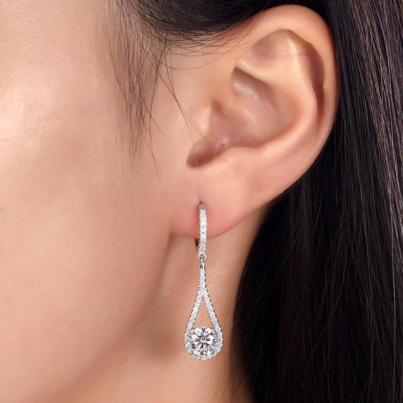 1 Carat Round Cut Solid 925 Sterling Silver Bridal Wedding Dangle Earrings Jewel