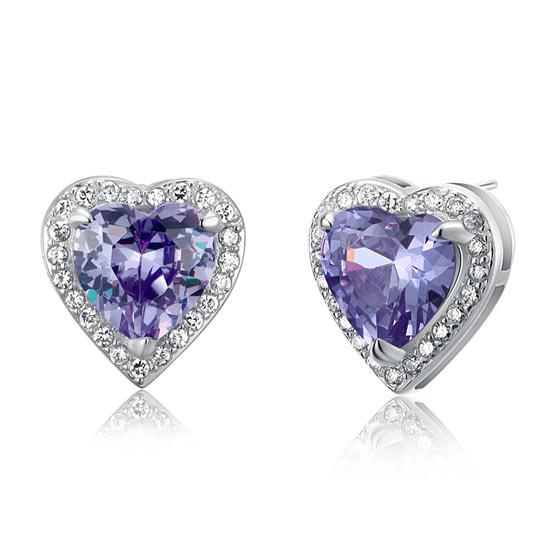 3 Carat Created Purple Sapphire 925 Sterling Silver Heart Stud Earrings XFE8024