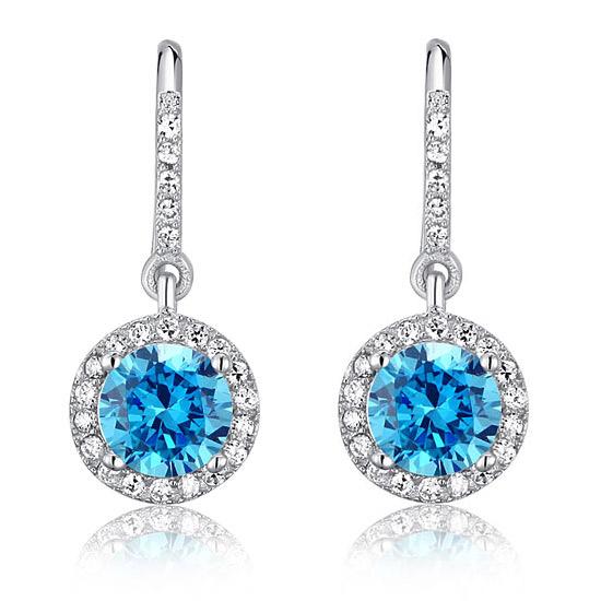 1.5 Carat Created Blue Topaz 925 Sterling Silver Dangle Earrings XFE8027