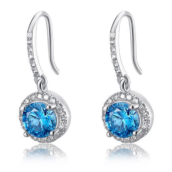 1.5 Carat Created Blue Topaz 925 Sterling Silver Dangle Earrings XFE8027
