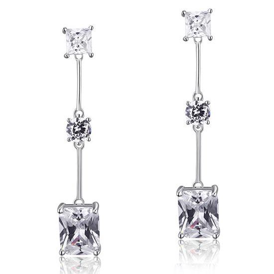 4 Carat Emerald Cut Created Diamond  925 Sterling Silver Dangle Earrings XFE8038