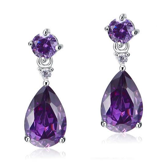 3 Carat Pear Cut Created Purple Sapphire 925 Sterling Silver Dangle Earrings XFE