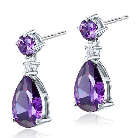 3 Carat Pear Cut Created Purple Sapphire 925 Sterling Silver Dangle Earrings XFE