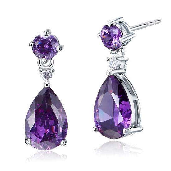 3 Carat Pear Cut Created Purple Sapphire 925 Sterling Silver Dangle Earrings XFE