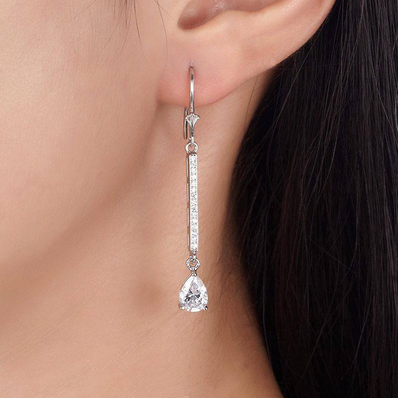 Pear Cut Created Diamond 925 Sterling Silver Dangle Earrings XFE8062