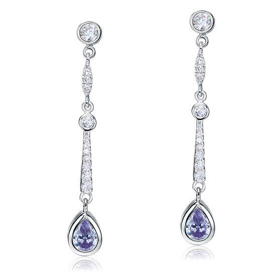 Purple Created Sapphire 925 Sterling Silver Dangle Earrings XFE8063