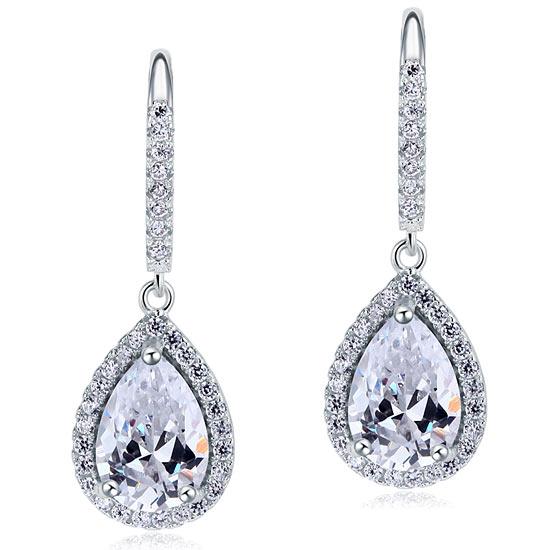 2 Carat Created Pear Cut Diamond Dangle Drop Sterling 925 Silver Earrings XFE806