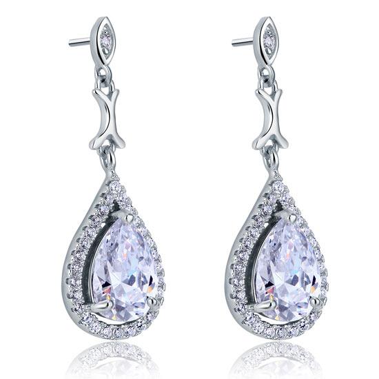 Pear Cut Created Diamond Vintage Dangle 925 Sterling Silver Earrings XFE8076