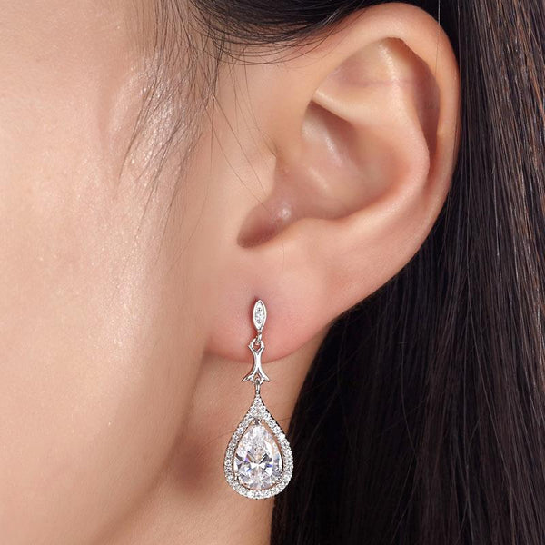 Pear Cut Created Diamond Vintage Dangle 925 Sterling Silver Earrings XFE8076