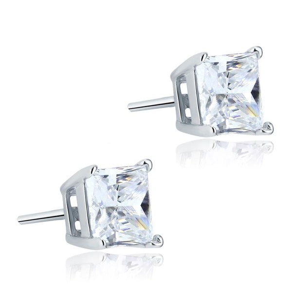 925 Sterling Silver Stud Earrings 1 Carat Princess Cut Created Diamond  XFE8077