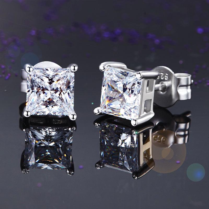 925 Sterling Silver Stud Earrings 1 Carat Princess Cut Created Diamond  XFE8077