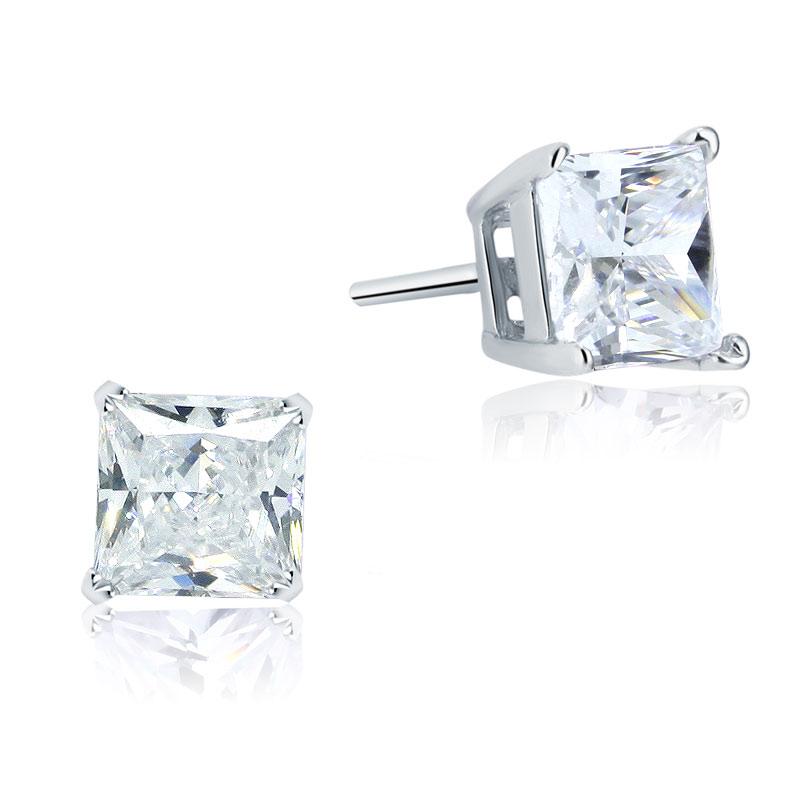 925 Sterling Silver Stud Earrings 1 Carat Princess Cut Created Diamond  XFE8077