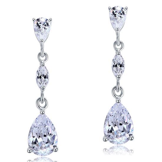 2 Carat Created Pear Cut Diamond Dangle Drop Sterling 925 Silver Earrings XFE808