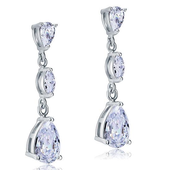 2 Carat Created Pear Cut Diamond Dangle Drop Sterling 925 Silver Earrings XFE808