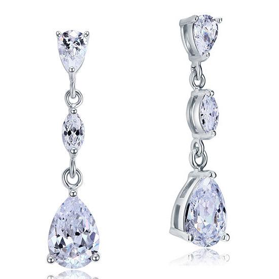 2 Carat Created Pear Cut Diamond Dangle Drop Sterling 925 Silver Earrings XFE808