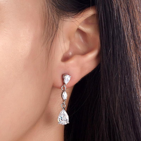 2 Carat Created Pear Cut Diamond Dangle Drop Sterling 925 Silver Earrings XFE808