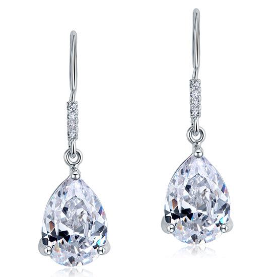 4 Carat Pear Cut Created Diamond Bridal Dangle Drop 925 Sterling Silver Earrings