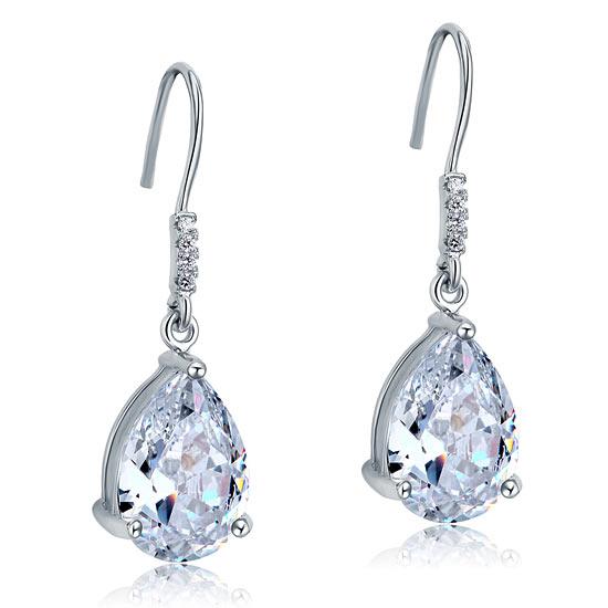 4 Carat Pear Cut Created Diamond Bridal Dangle Drop 925 Sterling Silver Earrings