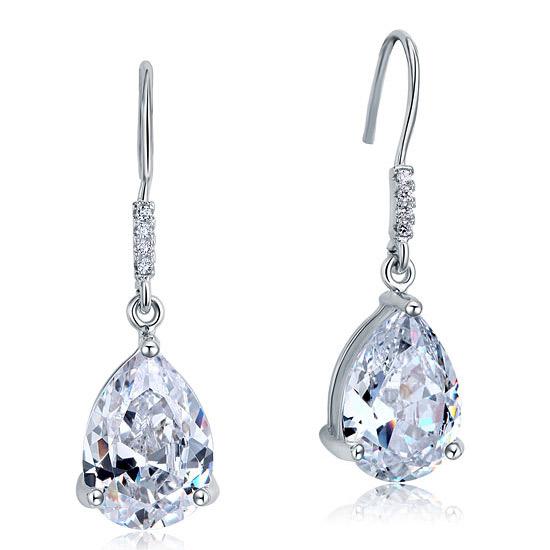 4 Carat Pear Cut Created Diamond Bridal Dangle Drop 925 Sterling Silver Earrings