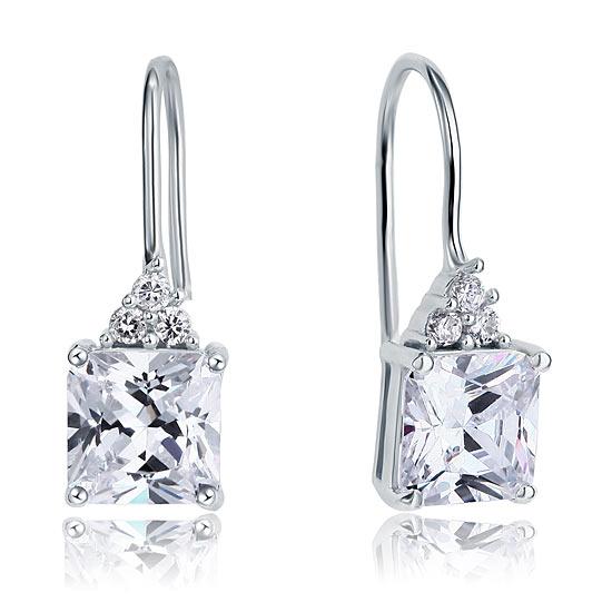 2 Carat Princess Cut Created Diamond Dangle Drop 925 Sterling Silver Earrings XF