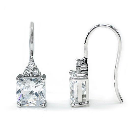 2 Carat Princess Cut Created Diamond Dangle Drop 925 Sterling Silver Earrings XF