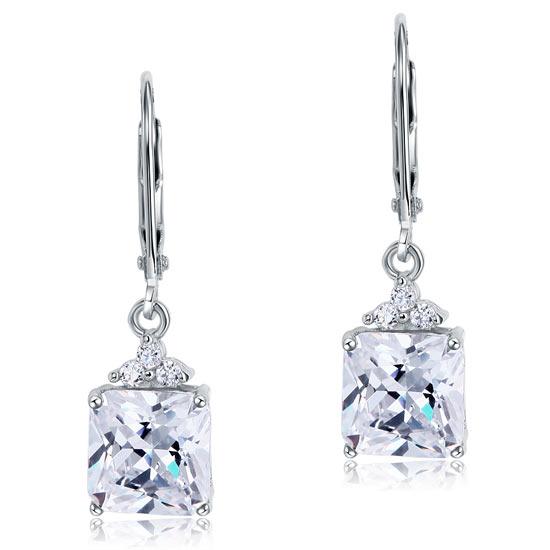 2 Carat Princess Cut Created Diamond Dangle Drop 925 Sterling Silver Earrings XF