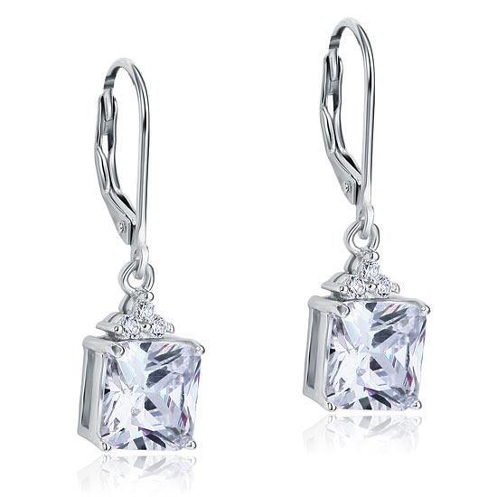 2 Carat Princess Cut Created Diamond Dangle Drop 925 Sterling Silver Earrings XF