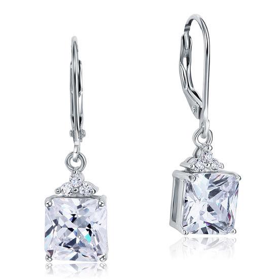 2 Carat Princess Cut Created Diamond Dangle Drop 925 Sterling Silver Earrings XF