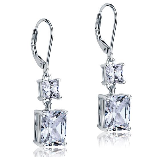 8 Carat Princess Cut Created Diamond Dangle Drop 925 Sterling Silver Earrings XF