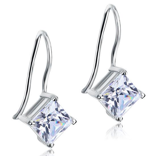 1.5 Carat Princess Cut Created Diamond Dangle Drop 925 Sterling Silver Earrings