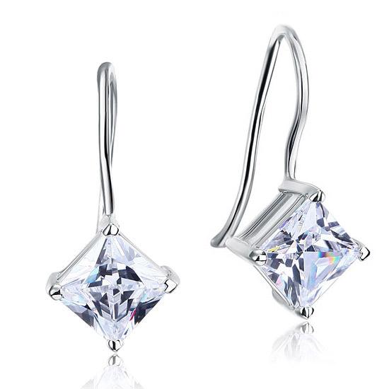1.5 Carat Princess Cut Created Diamond Dangle Drop 925 Sterling Silver Earrings