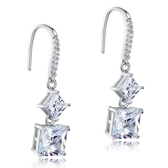 2 Carat Princess Cut Created Diamond Dangle Drop 925 Sterling Silver Earrings XF