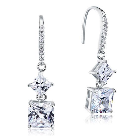 2 Carat Princess Cut Created Diamond Dangle Drop 925 Sterling Silver Earrings XF