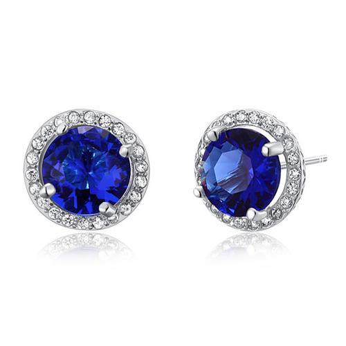 Navy Blue Created Sapphire Stud Earrings 925 Sterling Silver Jewelry XFE8109