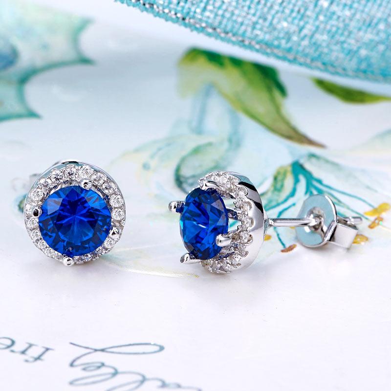 Navy Blue Created Sapphire Stud Earrings 925 Sterling Silver Jewelry XFE8109