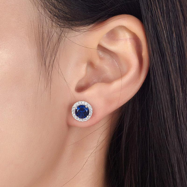 Navy Blue Created Sapphire Stud Earrings 925 Sterling Silver Jewelry XFE8109