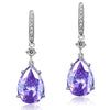 Load image into Gallery viewer, Purple Pear Created Sapphire 925 Sterling Silver Dangle Hook Earrings XFE8111