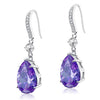 Load image into Gallery viewer, Purple Pear Created Sapphire 925 Sterling Silver Dangle Hook Earrings XFE8111