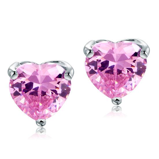 Bridal 2 Carat Pink Heart Cut Stud 925 Sterling Silver Stud Earrings Jewelry XFE