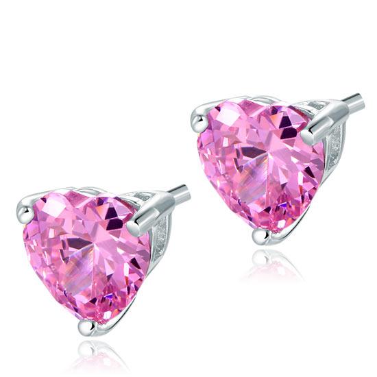 Bridal 2 Carat Pink Heart Cut Stud 925 Sterling Silver Stud Earrings Jewelry XFE