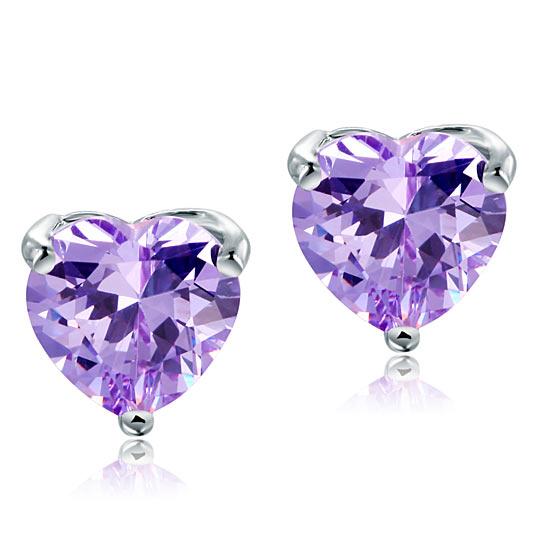 Bridal 2 Carat Heart Cut Purple Stud 925 Sterling Silver Earrings Jewelry XFE812