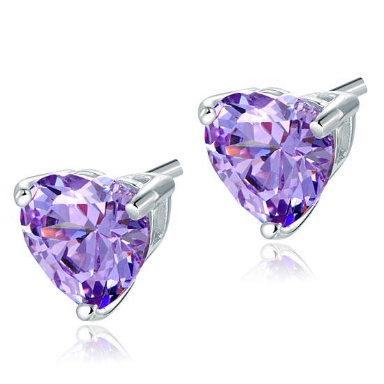 Bridal 2 Carat Heart Cut Purple Stud 925 Sterling Silver Earrings Jewelry XFE812