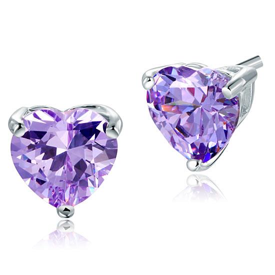 Bridal 2 Carat Heart Cut Purple Stud 925 Sterling Silver Earrings Jewelry XFE812