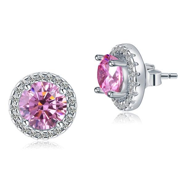 2.5 Carat Round Pink Halo (Removable) Stud 925 Sterling Silver Earrings Jewelry