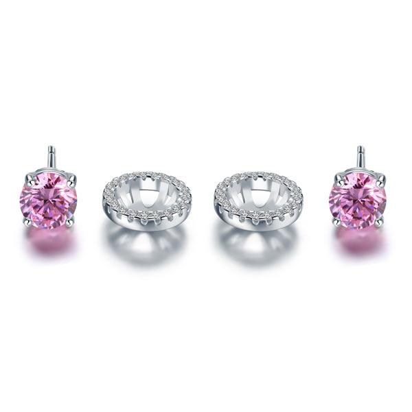 2.5 Carat Round Pink Halo (Removable) Stud 925 Sterling Silver Earrings Jewelry