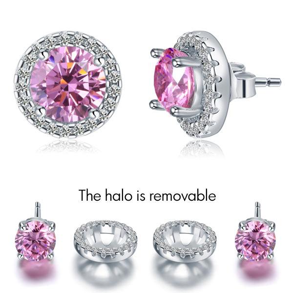 2.5 Carat Round Pink Halo (Removable) Stud 925 Sterling Silver Earrings Jewelry