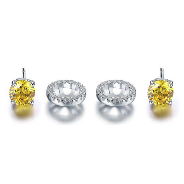 2.5 Carat Round Fancy Yellow Halo (Removable) Stud 925 Sterling Silver Earrings