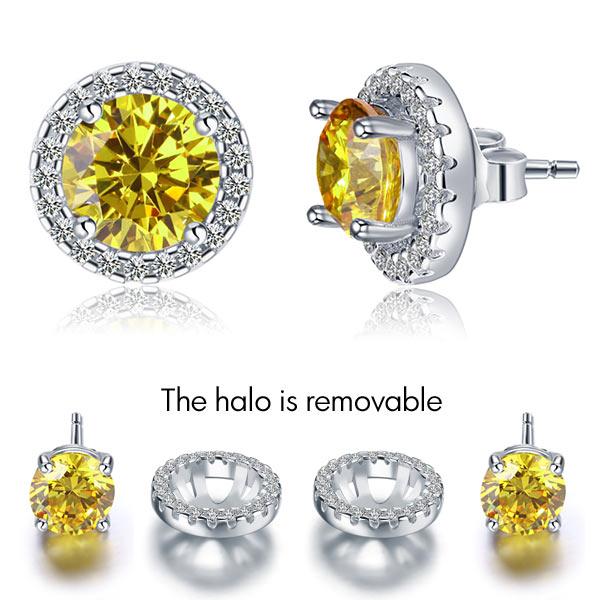 2.5 Carat Round Fancy Yellow Halo (Removable) Stud 925 Sterling Silver Earrings